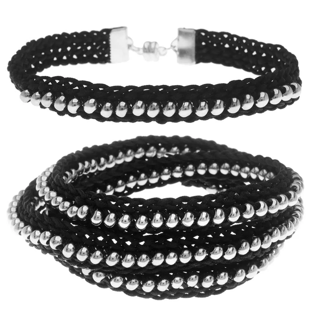 Beaded Flat Kumihimo Bracelet Set - Black/Silver - Exclusive Beadaholique Jewelry Kit