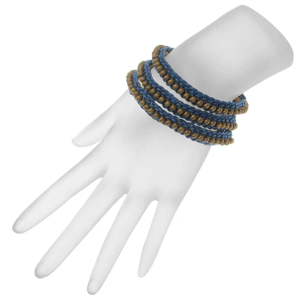 Beaded Flat Kumihimo Bracelet Set - Blue/Antique Brass - Exclusive Beadaholique Jewelry Kit