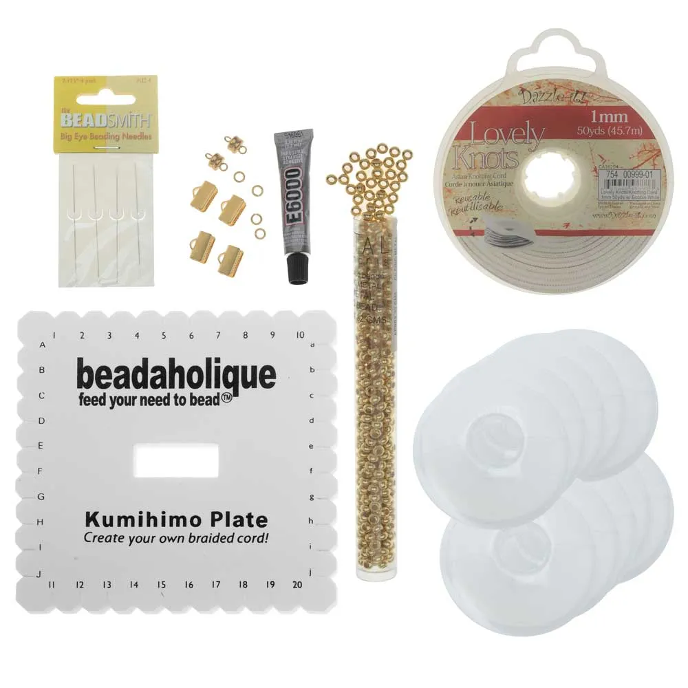 Beaded Flat Kumihimo Bracelet Set - White/Gold - Exclusive Beadaholique Jewelry Kit