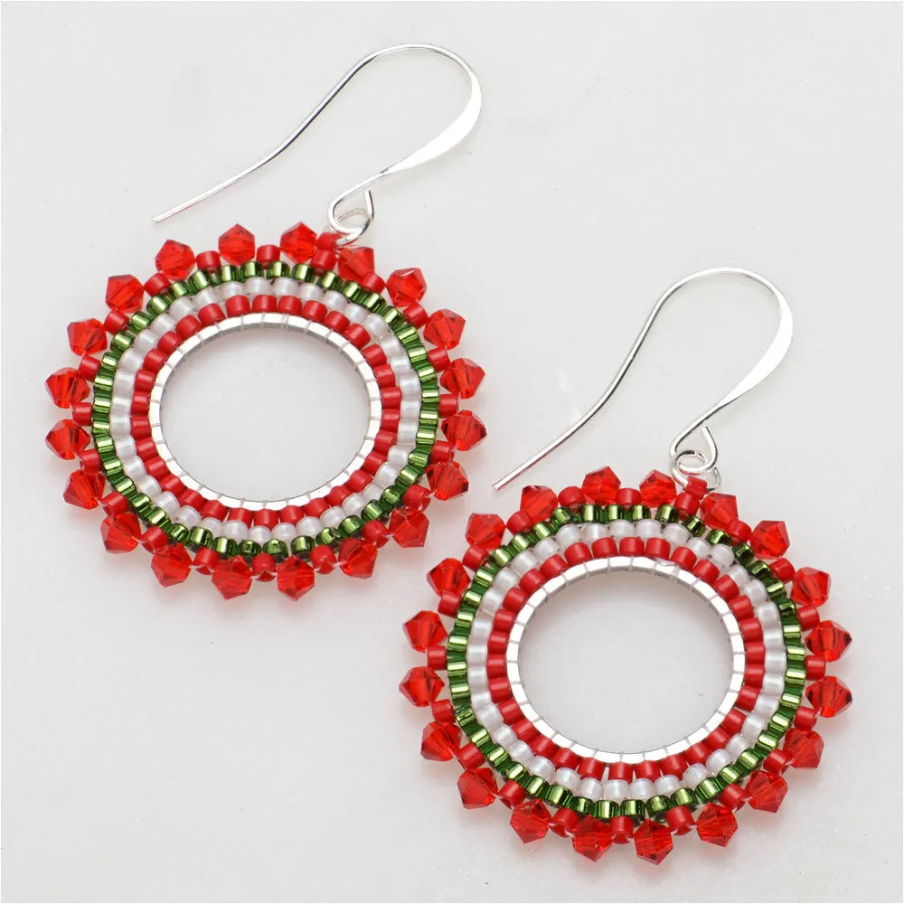 Brick Stitch Burst Earrings in Christmas Wreath - Exclusive Beadaholique Jewelry Kit