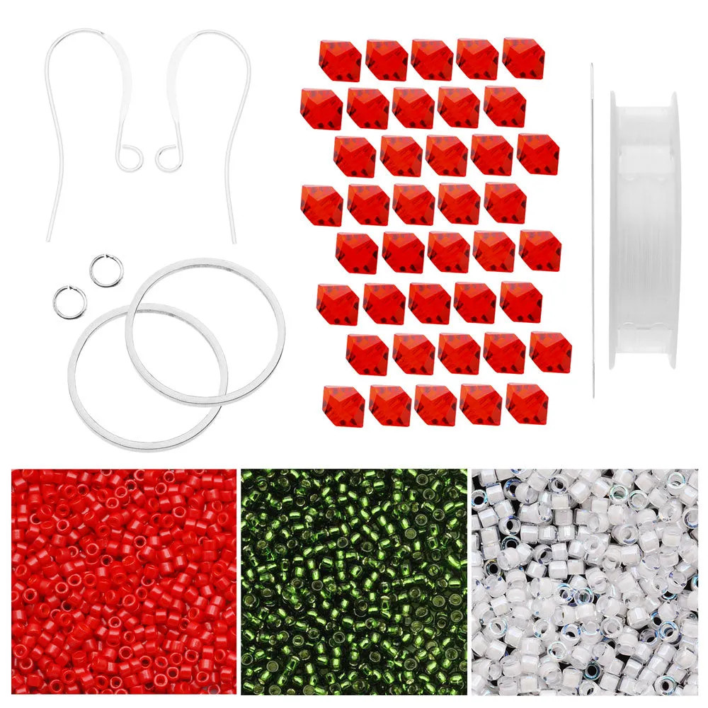 Brick Stitch Burst Earrings in Christmas Wreath - Exclusive Beadaholique Jewelry Kit