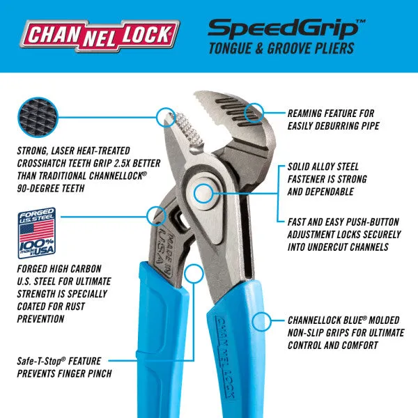 Channellock 428X 8-Inch SPEEDGRIP™ Straight Jaw Tongue & Groove Pliers