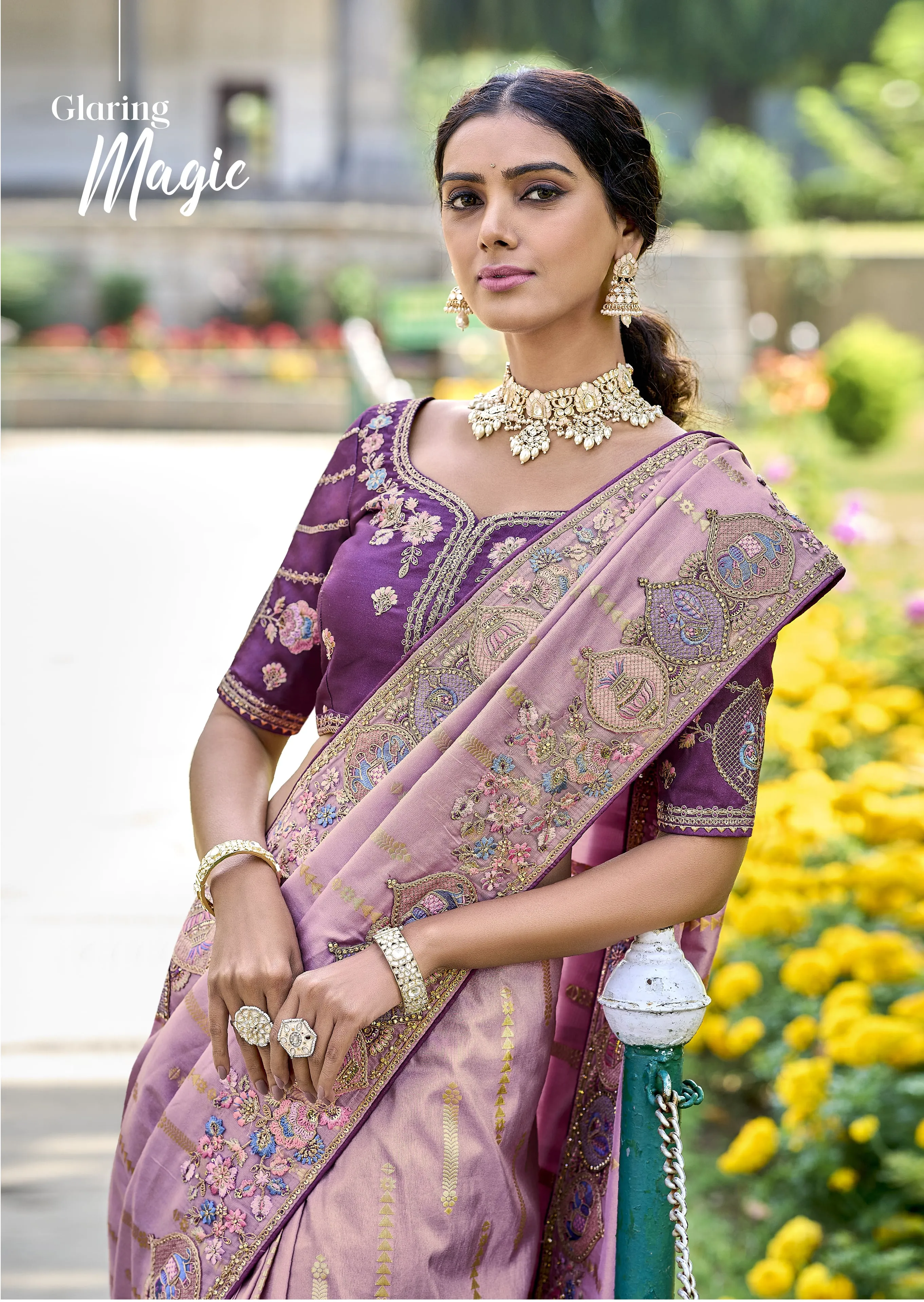 Elegant Gadwal Silk Saree In Oriental Pink With Embroidery and Handwork