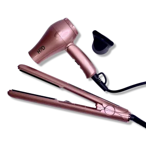 H2D Linear 11 Rose Gold Hair Straightener and Travel Dry Set