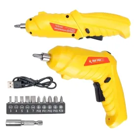 MAF PRO CDSLI0402 4V Cordless Screwdriver Kit with LED Light, Rechargeable, 90° Rotatable (11 Pieces, 6.35mm, Yellow)