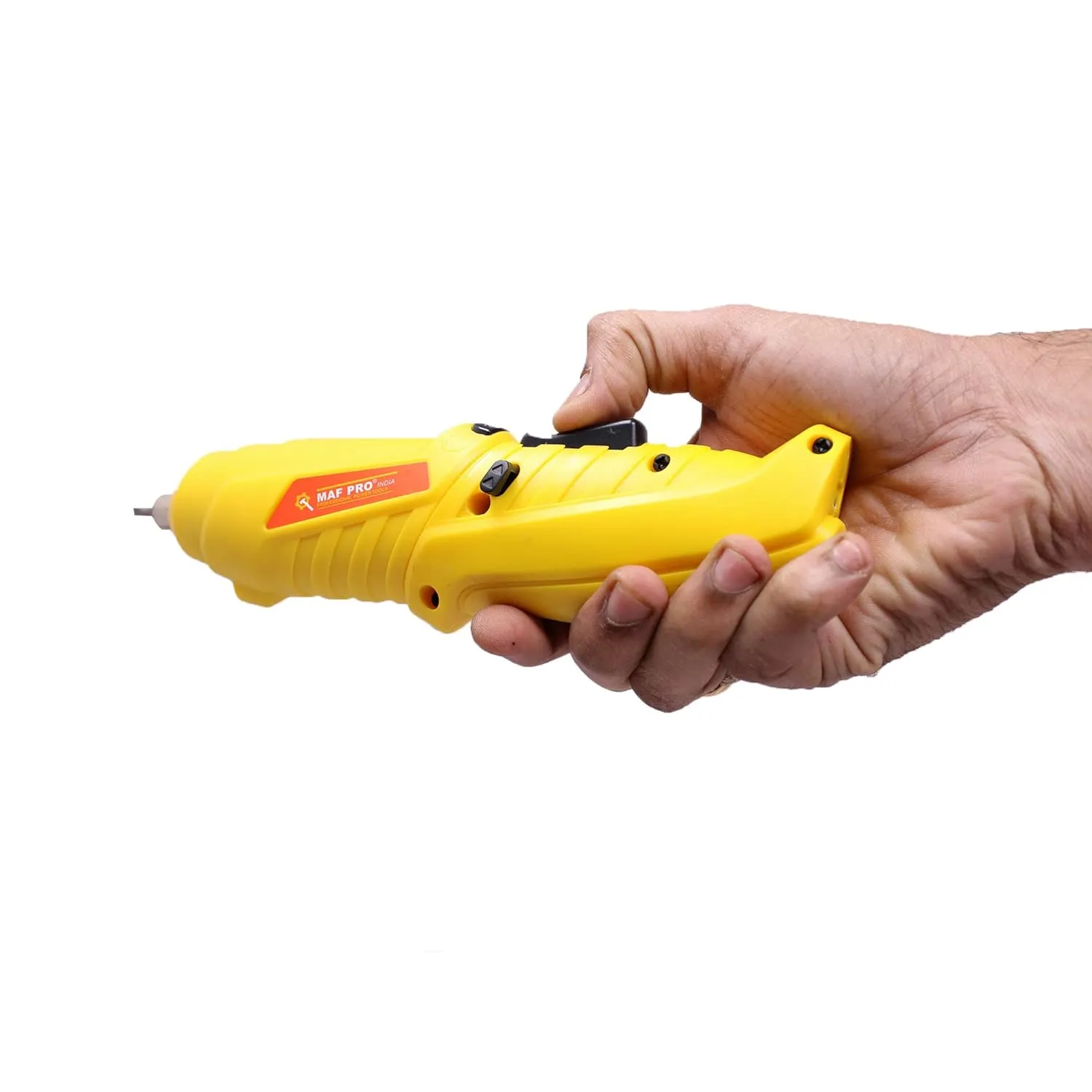 MAF PRO CDSLI0402 4V Cordless Screwdriver Kit with LED Light, Rechargeable, 90° Rotatable (11 Pieces, 6.35mm, Yellow)