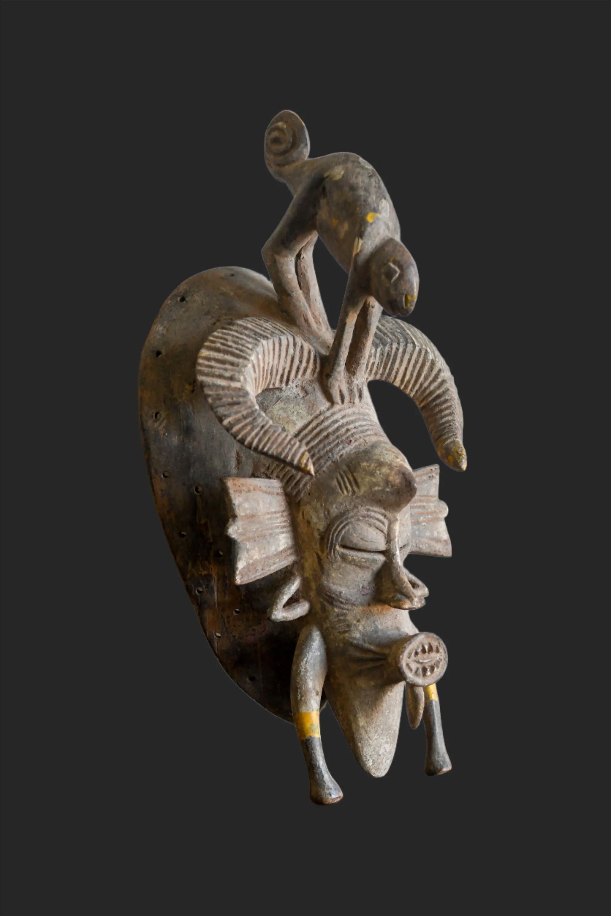 Senufo African Kpelie Face Mask, Hand Carved Wood