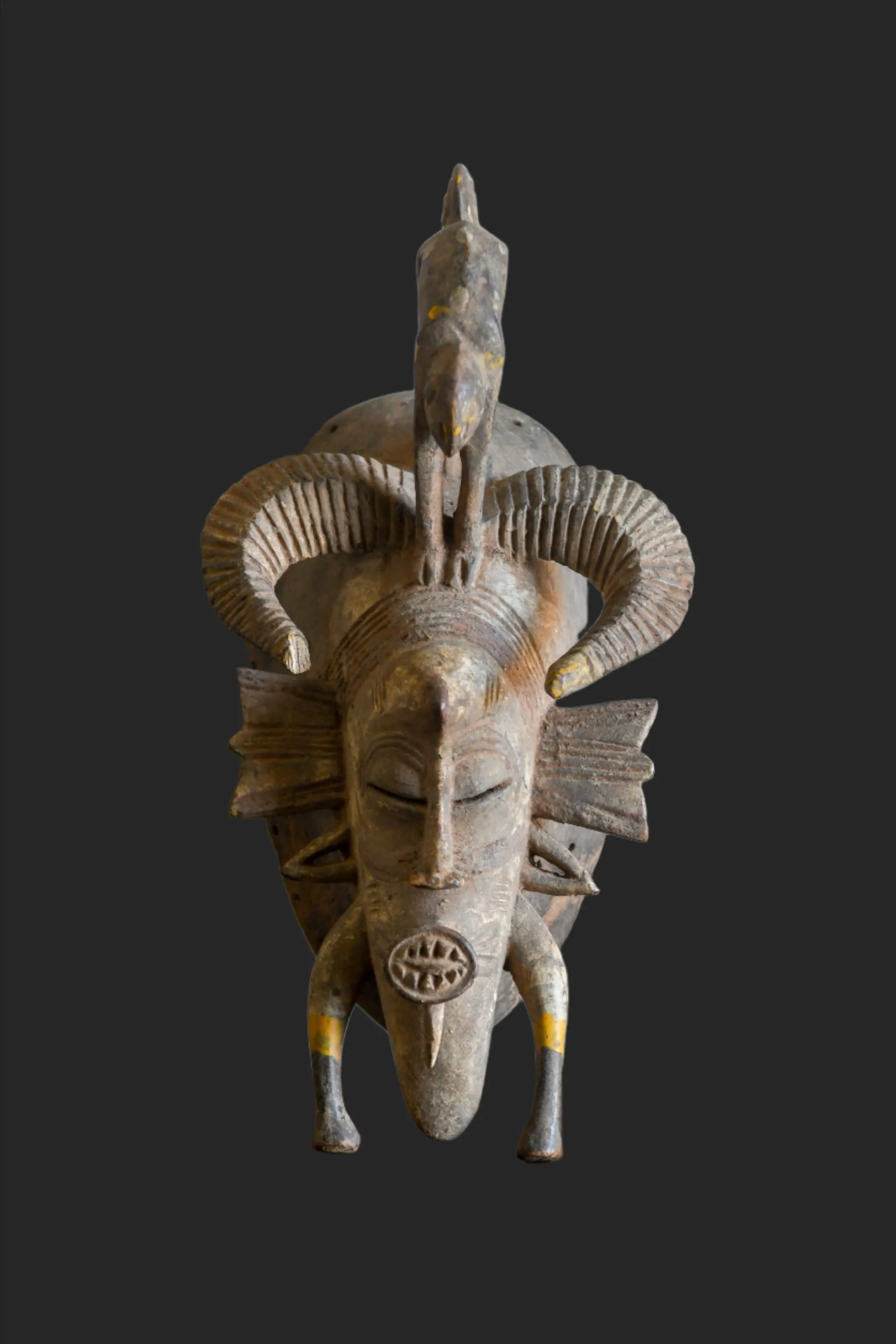 Senufo African Kpelie Face Mask, Hand Carved Wood