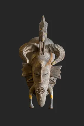 Senufo African Kpelie Face Mask, Hand Carved Wood