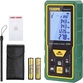 TECCPO Laser Meter, 50m, ± 2mm Accurate Laser Rangefinder, Bubble Levels with Silence Function, Electronic Angle Sensor, IP54 - TDLM21P