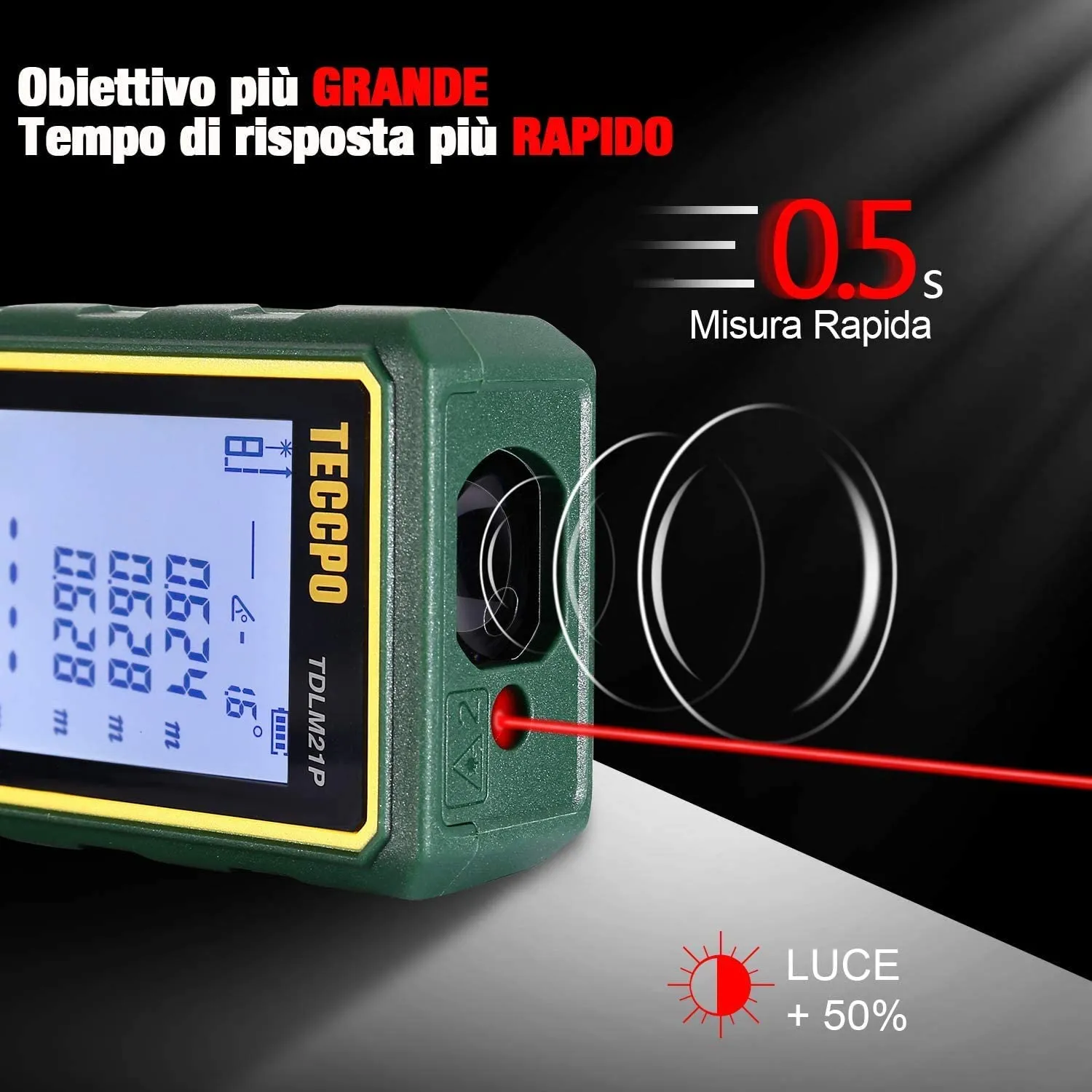 TECCPO Laser Meter, 50m, ± 2mm Accurate Laser Rangefinder, Bubble Levels with Silence Function, Electronic Angle Sensor, IP54 - TDLM21P