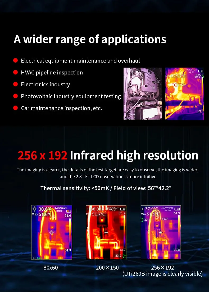 UNI-T UTi260B UTi260A Digital Infrared Thermal Imager Thermometer LED Water Supply Light Thermal Camera Air Conditioning Repair
