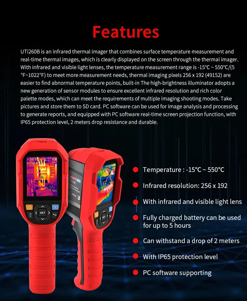 UNI-T UTi260B UTi260A Digital Infrared Thermal Imager Thermometer LED Water Supply Light Thermal Camera Air Conditioning Repair